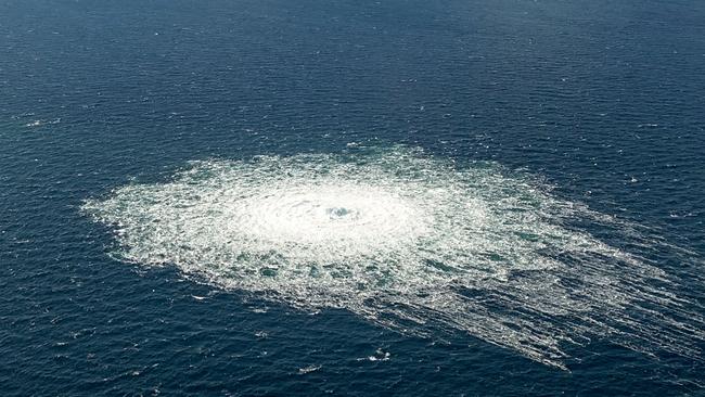 The gas leak at the Nord Stream 2 gas pipeline. Picture: Danish Defence/AFP