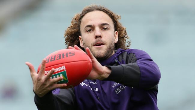 Fremantle youngster Griffin Logue list Nick Riewoldt as his favourite player to watch. Picture: Getty Images