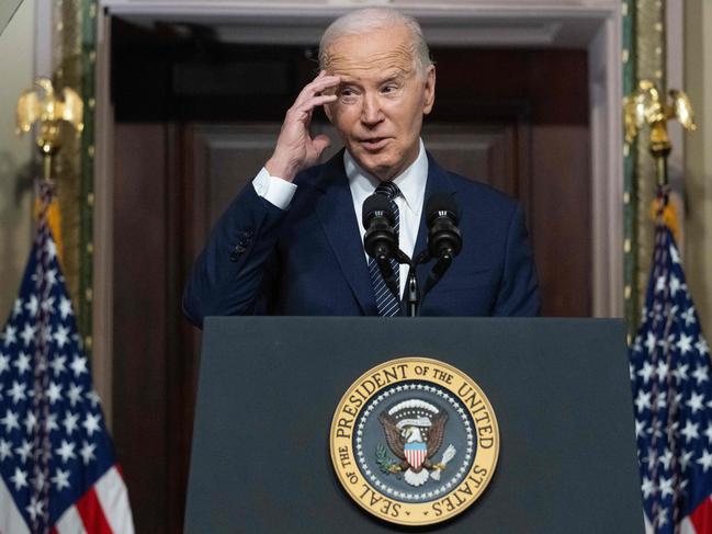 US President Joe Biden speaks about lowering healthcare costs in the Indian Treaty Room of the White House in Washington, DC, on April 3, 2024. (Photo by Jim WATSON / AFP)