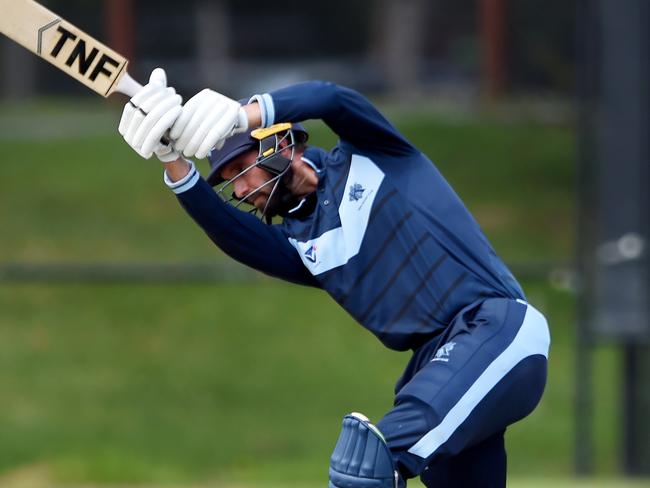 VSDCA semi-final: Kew v Brunswick, batsman Matthew Brown and wicket keeper Karl Mayne. Picture: Steve Tanner