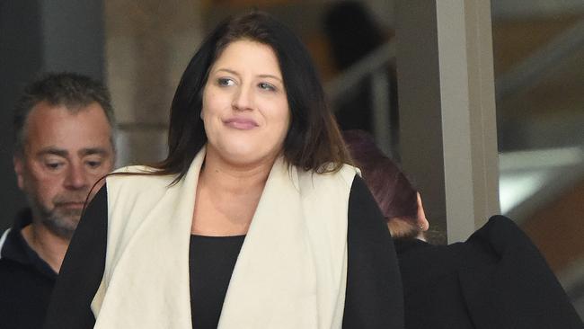 Former stripper Kaera Douglas leaving court today. She survived being shot by bikie boyfriend Christopher Hudson in Melbourne CBD in 2007. Picture: Tony Gough
