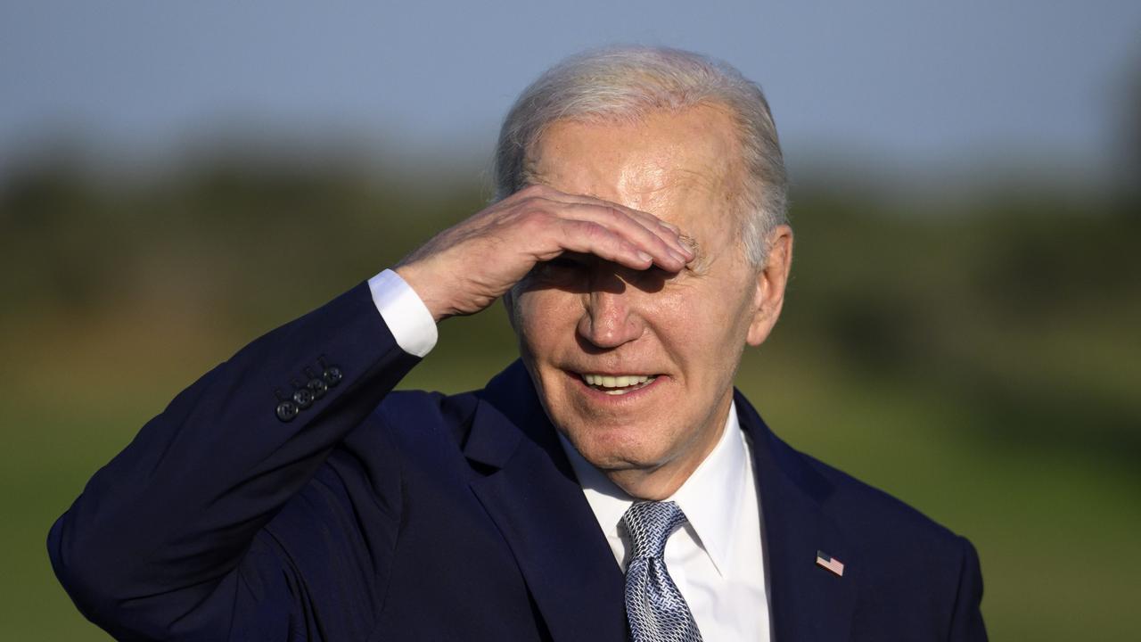 U.S. President Joe Biden joined G7 leaders as they gathered to watch a parachute drop at San Domenico Golf Club. Picture: Antonio Masiello/Getty Images.