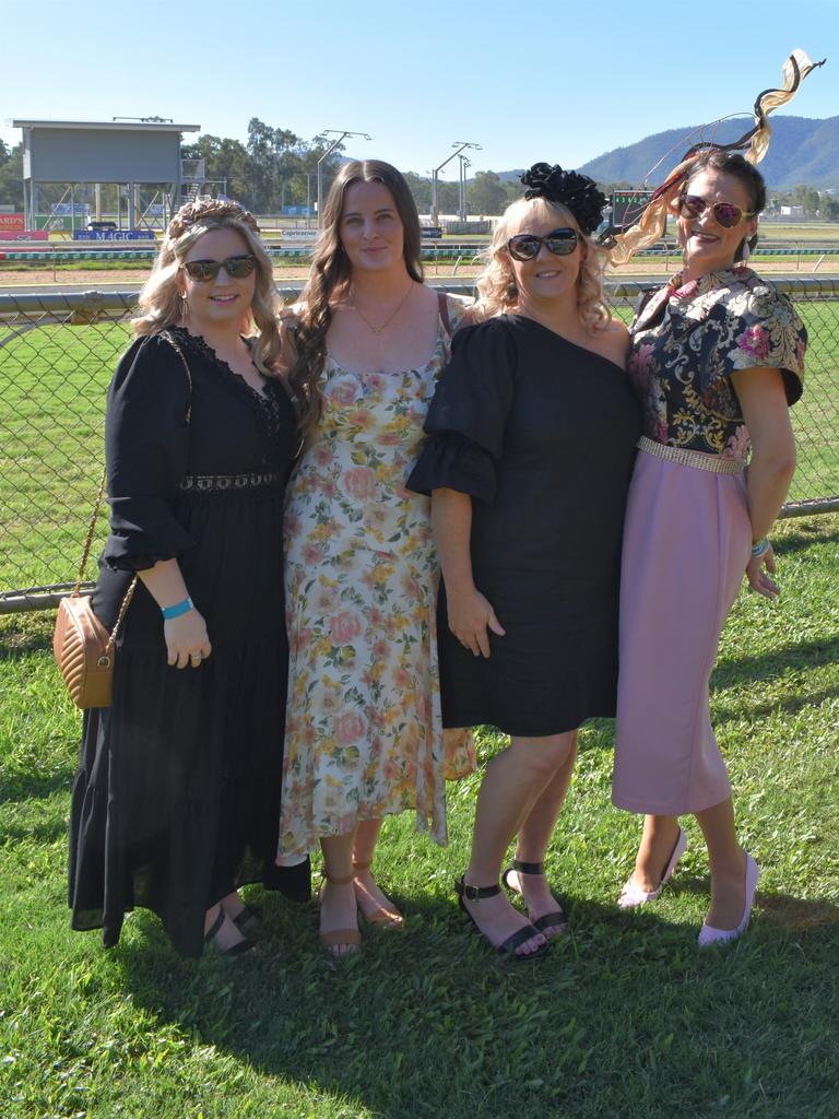 Belinda Thornburn, Jamie Burns, Ellie Norris and Kiah Charles at the 2023 Rockhampton Girls Grammar 21st Race Day.