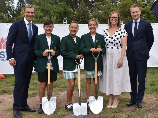 MP for Pittwater Rob Stokes and Manly MP James Griffin at the sod turning for Curl Curl North Public School, which is currently being expanded to meet pupil demand.