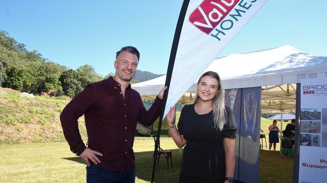 New homes design consultants at Value Homes Robert Birchall and Hayley McKean at the Sugarworld Estate land release on Saturday. Picture: Peter Carruthers