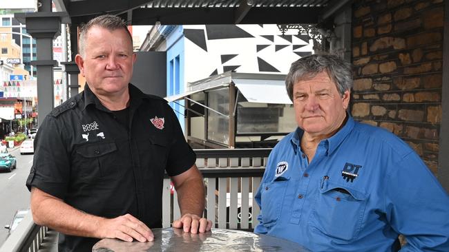 David O'Connell with John Meek at the Dog and Duck on Hindley Street. Picture: Keryn Stevens