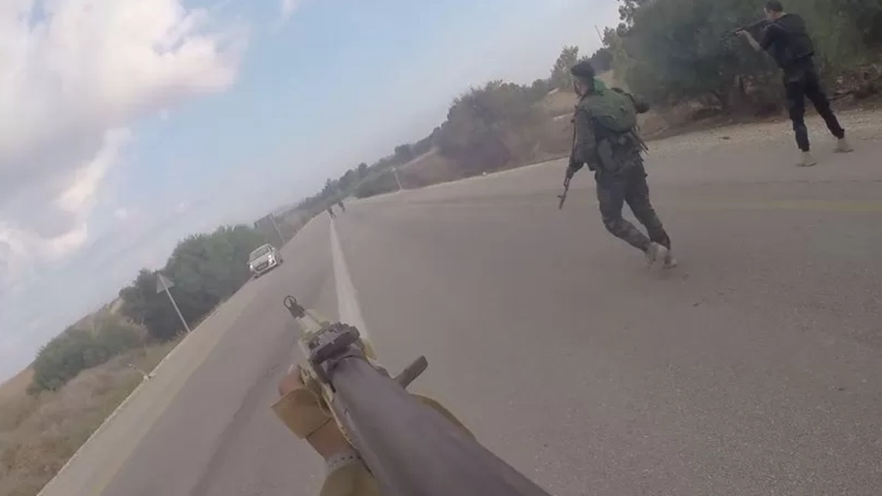 The Israeli military screened footage taken from bodycams worn by Hamas, CCTV, dashboard cameras and mobile phones. Picture: IDF