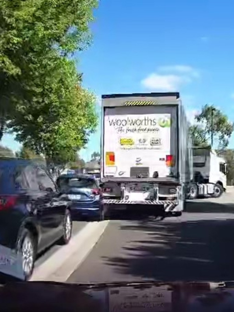 The incident occurred in Doreen, Melbourne, involving an elderly woman’s parked car and a truck manoeuvring on a narrow road. Picture: Supplied