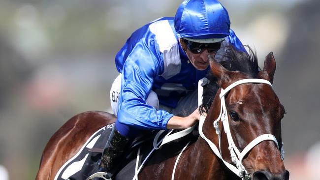 Turnbull Stakes Day at Flemington Racecourse. Winx ridden by jockey Hugh Bowman, wins race 5 the Seppelt Turnbull stakes. Picture: Alex Coppel.