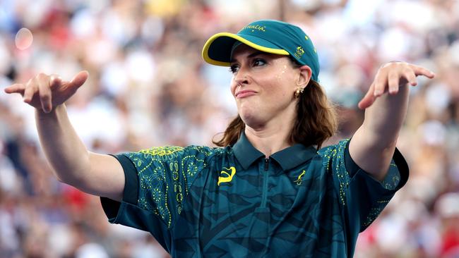 PARIS, FRANCE - AUGUST 09: B-Girl Raygun of Team Australia  reacts during the B-Girls Round Robin - Group B on day fourteen of the Olympic Games Paris 2024 at Place de la Concorde on August 09, 2024 in Paris, France. (Photo by Elsa/Getty Images)