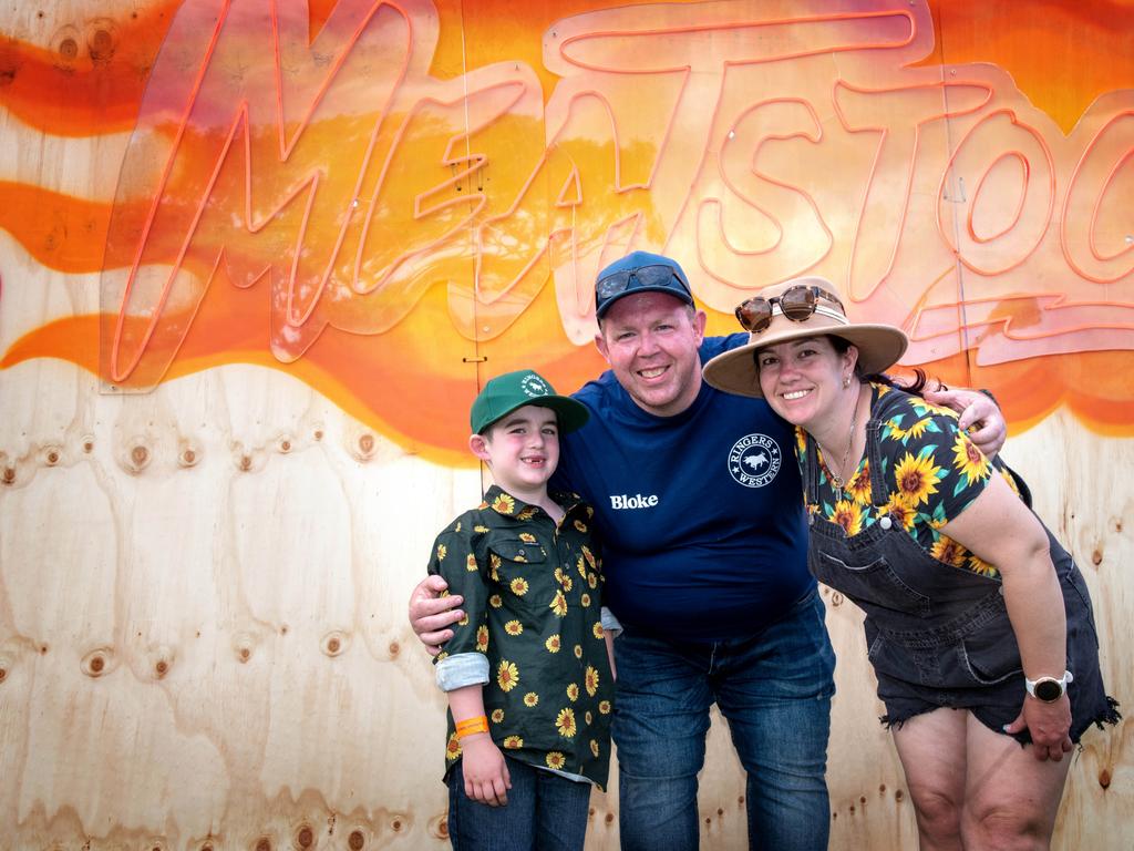 Chase Oliver and his parents Nathan and Angela Oliver. Meatstock - Music, Barbecue and Camping Festival at Toowoomba Showgrounds.Friday March 8, 2024 Picture: Bev Lacey