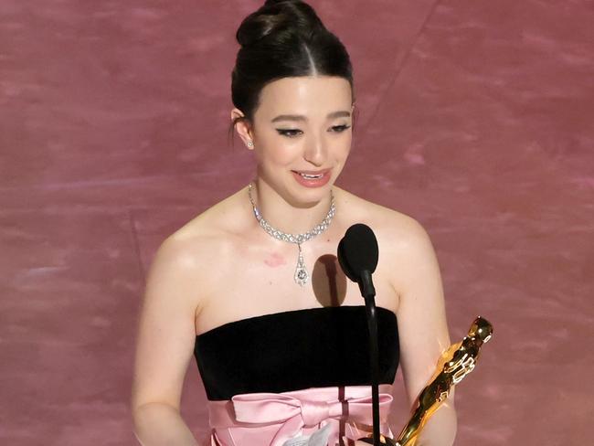 HOLLYWOOD, CALIFORNIA - MARCH 02: Mikey Madison accepts the Best Actress In A Leading Role award for "Anora" onstage during the 97th Annual Oscars at Dolby Theatre on March 02, 2025 in Hollywood, California.  (Photo by Kevin Winter/Getty Images)