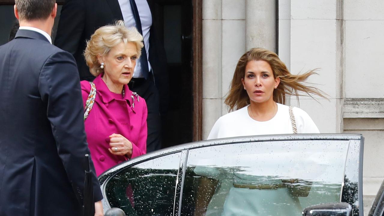 Princess Haya Bint al-Hussein of Jordan, accompanied by her lawyer Fiona Shackleton, leaves the High Court in London after applying for a forced marriage protection order. Picture: Tolga Akmen/AFP