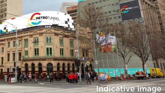 An artist’s impression of Swanston St near the intersection with Flinders St shows how it will look after the shops are removed.