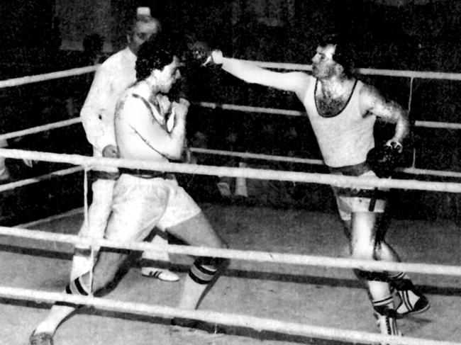 Tony Abbott, right, during a boxing match as a student at Oxford University. Picture: Supplied