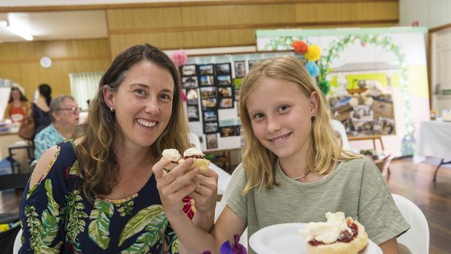 Katherine Scobie and daughter Emma Scobie enjoy their scones at Showcase QCWA at the Rose Cottage, Newtown Park, Saturday, October 17, 2020. Picture: Kevin Farmer