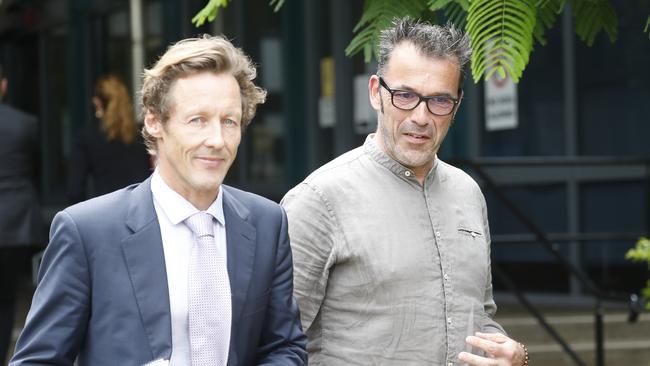 Solicitor David Evenden with Laurent Hayez, father of missing Belgian backpacker Theo Hayez, outside Byron Bay Court House on Wednesday. Picture: Liana Boss