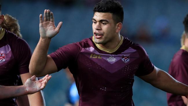 David Fifita fires up his team during the Under 18 Origin game between Queensland and NSW at the MCG in Melbourne. Pics Adam Head