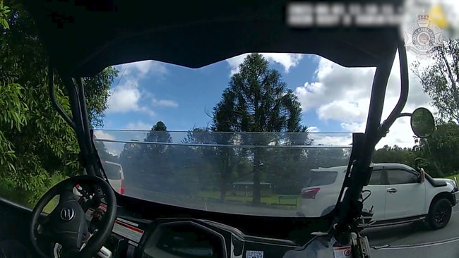Body worn camera footage of the vehicle police are looking for over the ATV ramming.