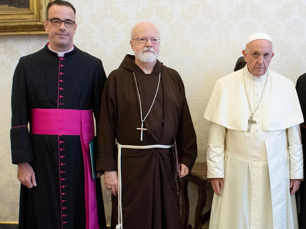 Pope Francis (R) posing with Cardinal Sean O'Malley (C) of Boston, who advises the Pope on sex abuse issues. Picture: AFP