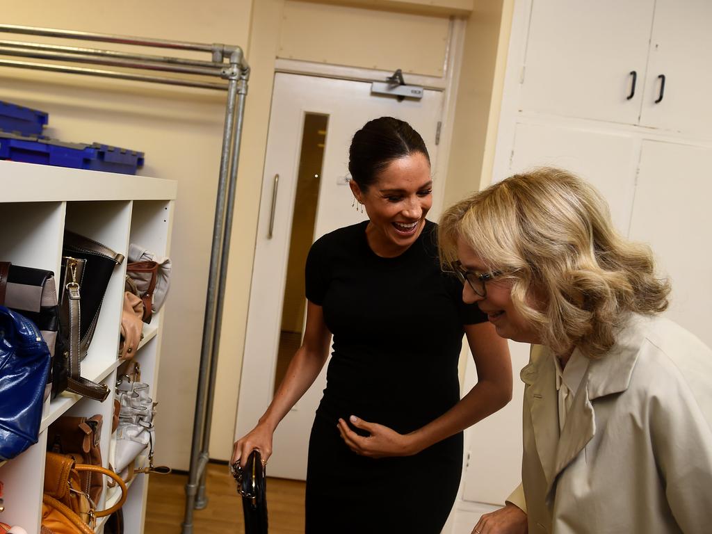 Meghan with Chair of SmartWorks, Lady Juliet Hughes-Hallett, during her visit to the charity to which she has become patron in 2019. Picture: Clodagh Kilcoyne/AFP