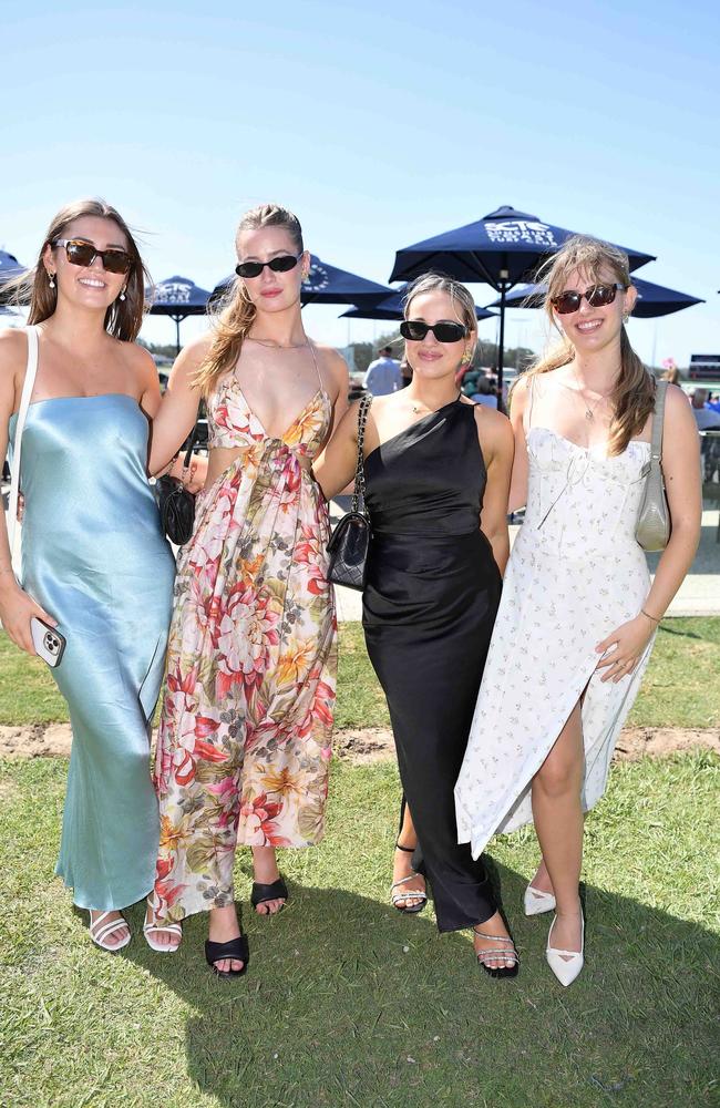 Neve Hulsman-Benson, Isabelle Matthews, Taiyah Darnell and Tiana Fraser out and about at Corbould Park for the Melbourne Cup Race Day in Caloundra. Picture: Patrick Woods.