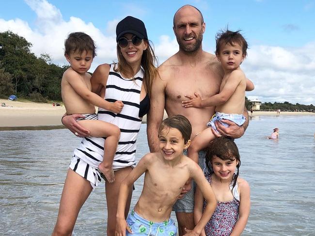 Rebecca and Chris Judd and their children on family holiday in Noosa. Picture: Instagram