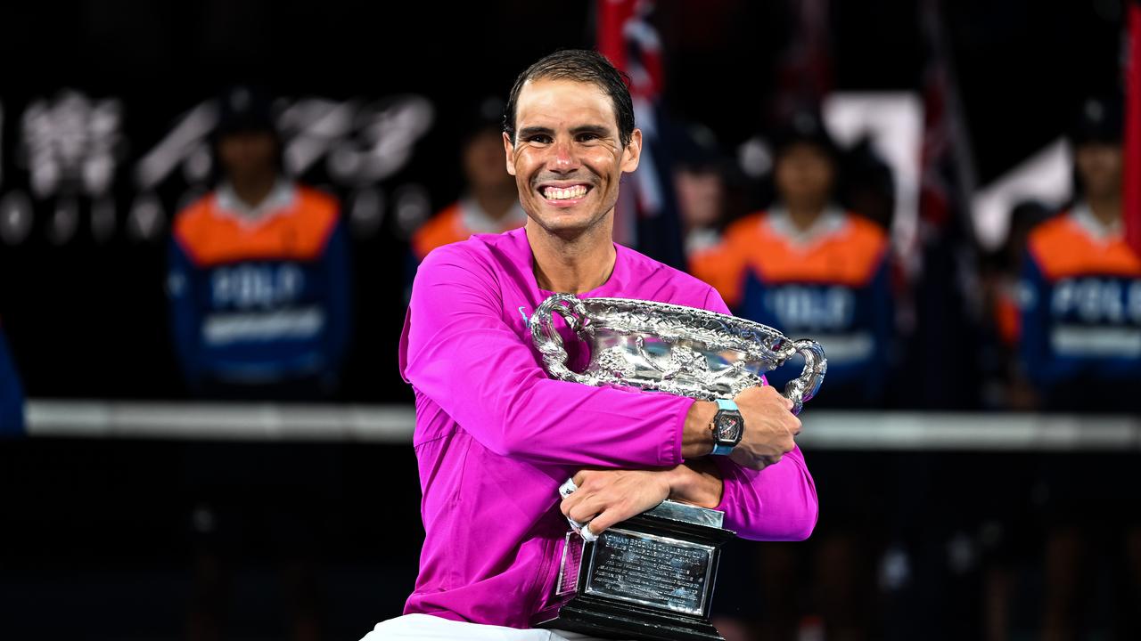 Rafael Nadal of Spain celebrates his victory. Photo by TPN/Getty Images