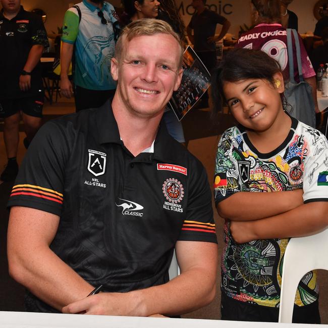 2024 Indigenous All Star Kyle Laybutt with Nyah Joyce, 6. Picture: Evan Morgan