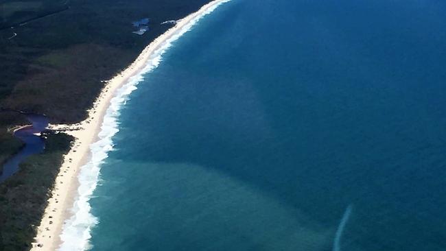 Aerial shot of Bribie's 4wd beach on Australia Day, 2017. QPWS estimate around 2600 vehicles used the beach that day with that number rising to 4600 on Australia Day, 2018. PHOTO: My Bribie Island