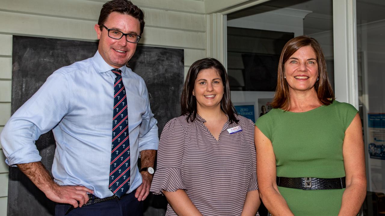 Maranoa MP David Littleproud with Kingaroy Hospital acting medical superintendent Julianne Dore and Darling Downs PHN CEO Lucille Chalmers at Taabinga Family Practice in Kingaroy, May 3, 2022. Picture: Dominic Elsome