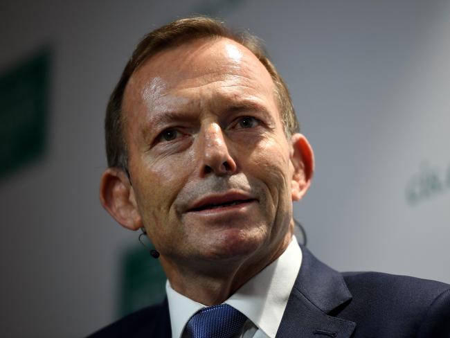 Former prime minister Tony Abbott takes questions after a speech on the state of the Australian political landscape at The Centre for Independent Studies in Sydney, Saturday, August 25, 2018. (AAP Image/Joel Carrett) NO ARCHIVING