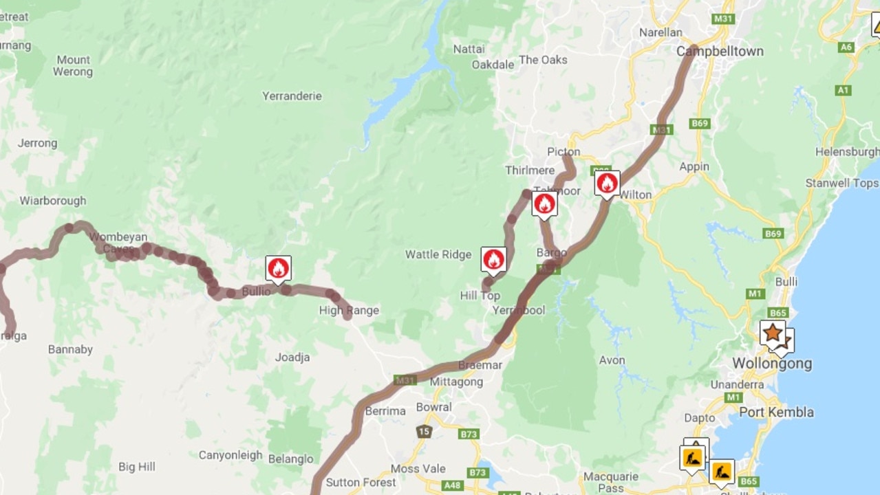 RFS commissioner Shane Fitzsimmons warned this morning that the major highway could be closed today. Picture: Live Traffic NSW. Source: Supplied.