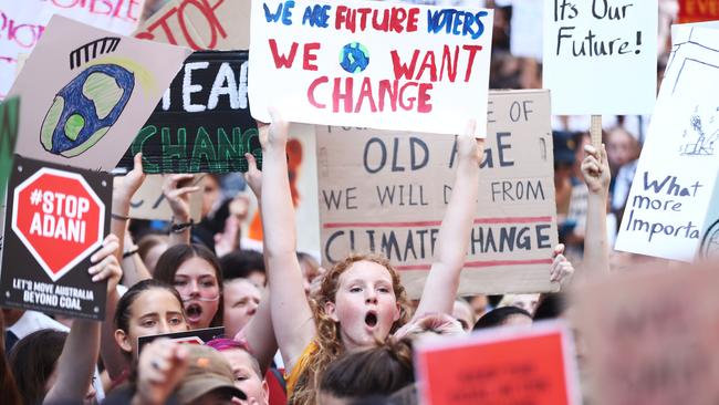 Students gather to demand the government take action on climate change at Martin Place on November 30 in Sydney. Picture: Mark Metcalfe