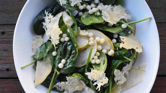 House Bar & Bistrot’s organic spinach salad with parmigiano, pearl couscous and pear. Picture: Supplied