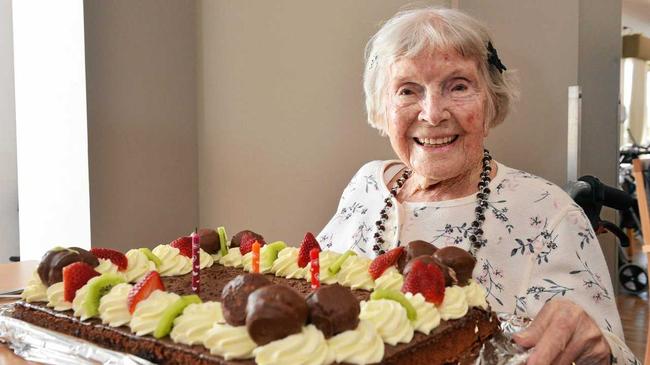 HAPPY BIRTHDAY: Ailsa Ryder enjoyed her cake at a special birthday celebration hosted by Seasons Care Community Golden Beach, where she also celebrated her 100th birthday three years ago. Picture: Patrick Woods