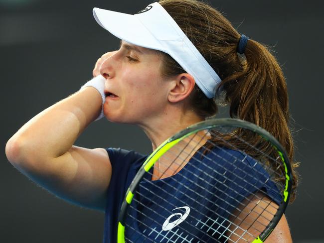 Johanna Konta during her first-round women's singles match at the Brisbane International tournament. Picture: AFP