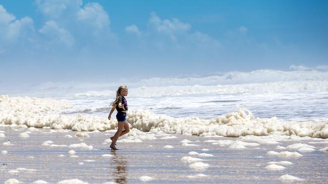 High tide caused erosion at Narrowneck beach on the Gold Coast. Picture: Nigel Hallett