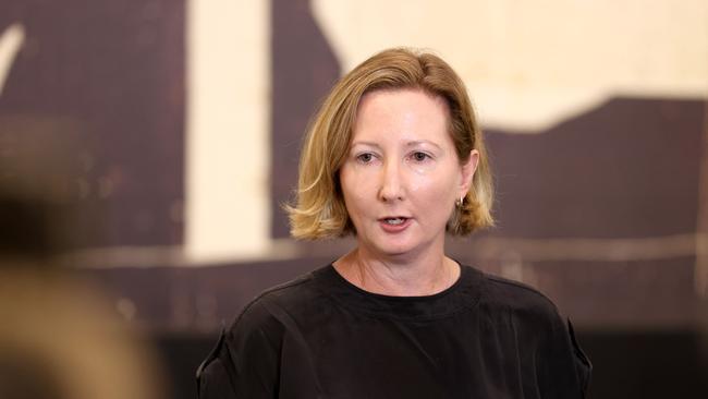 Katherine Hayes, CEO of the not-for-profit Youth Advocacy Centre, speaking at the ‘Stop Youth Crime: Get Smarter, Not Tougher’ meeting at the Hilton Hotel on Elizabeth Street in Brisbane on Wednesday. Picture: Steve Pohlner