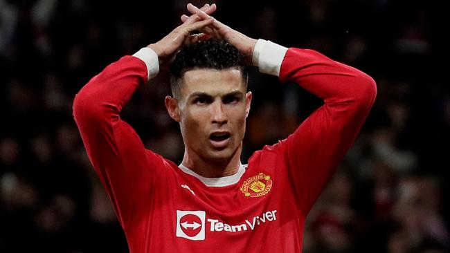 MANCHESTER, UNITED KINGDOM - MARCH 15: Cristiano Ronaldo of Manchester United  during the UEFA Champions League  match between Manchester United v Atletico Madrid at the Old Trafford on March 15, 2022 in Manchester United Kingdom (Photo by David S. Bustamante/Soccrates/Getty Images)