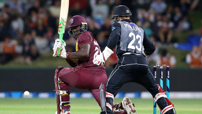 New Zealand’s Glenn Phillips in T20 action against the West Indies. He is being flown over to bolster the squad for the third Test in Sydney.