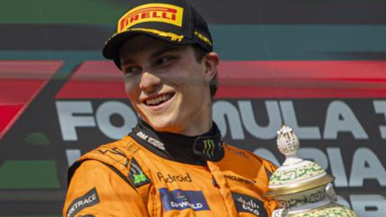 Oscar Piastri of Australia and McLaren F1 Team driver is holding the trophy after the race at the Formula 1 Hungarian Grand Prix in Mogyorod, Hungary, on July 21, 2024. (Photo by Robert Szaniszlo/NurPhoto via Getty Images)