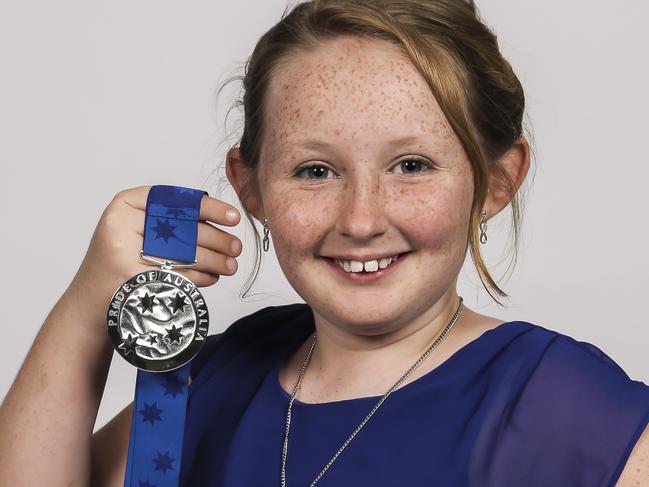 Caitlin Relf winner of the Child of Courage Medal - Pride of Australia awards night at GOMA, Brisbane. Pic Mark Cranitch.