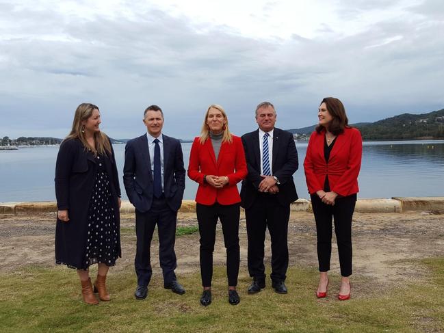 Dobell Federal Labor MP Emma McBride, Shadow Minister for Innovation Jason Clare, Robertson Labor candidate Anne Charlton, University of Newcastle Vice-Chancellor Professor Alex Zelinsky and NSW Labor Senator Deb O'Neill at today’s announcement. 