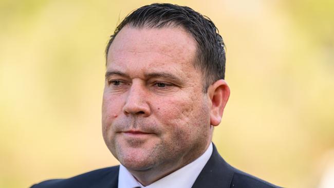 SYDNEY, AUSTRALIA - AUGUST 04: Football Australia CEO James Johnson speaks to the media during a press Conference at Pioneers Memorial Park on August 04, 2024 in Sydney, Australia. (Photo by James Gourley/Getty Images)