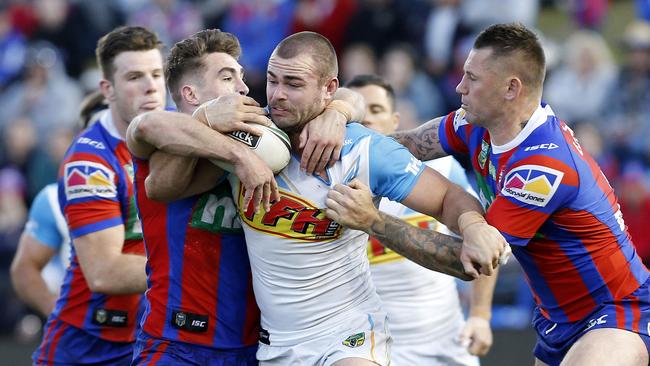 Keegan Hipgrave playing for the Titans versus the Newcastle Knights in 2018. Picture: AAP Image/Darren Pateman