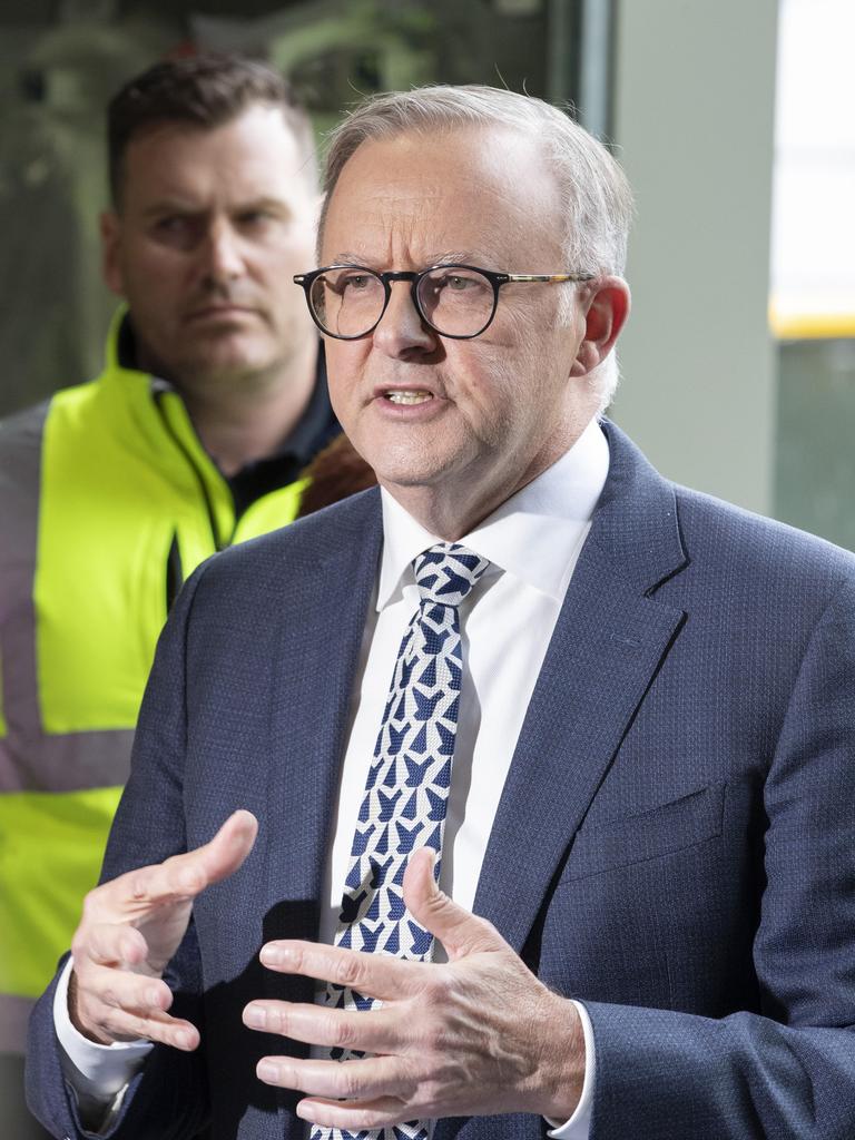 Prime Minister Anthony Albanese and Salmon Tasmania CEO Luke Martin after touring the Tassal processing facility at Barretta. Picture: Chris Kidd