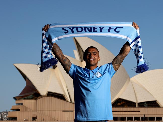 SYDNEY, AUSTRALIA - SEPTEMBER 02: New Sydney FC signing Douglas Costa poses for a portrait during a Sydney FC A-League Media Opportunity at Hickson Road Reserve on September 02, 2024 in Sydney, Australia. (Photo by Brendon Thorne/Getty Images)