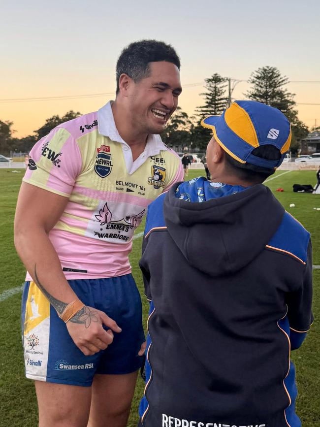 Sione Mata'utia was all smiles as Lakes United surged to a big win. Picture: Lakes United RLFC Facebook