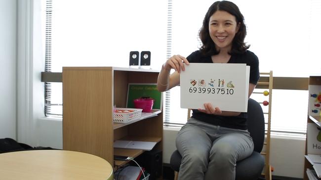 Shichida Chatswood centre manager and teacher Hanako Ward uses flash cards in the ‘brain training program’